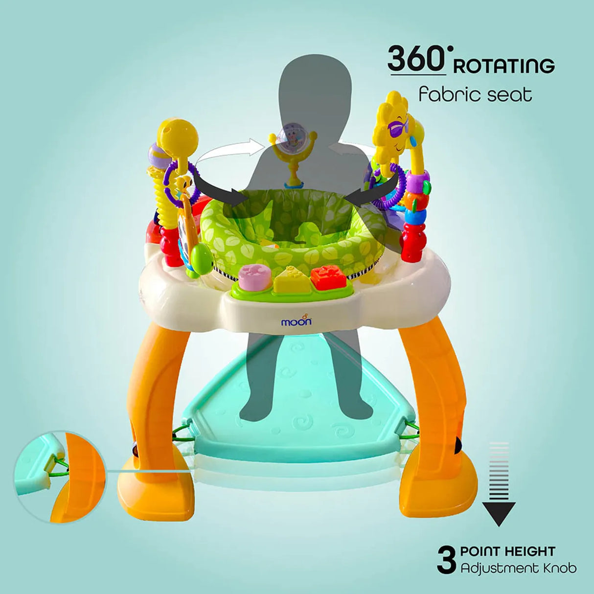 The Moon Brand™ Baby Activity Center - Jump N' Play - Oranje - 360 Graden Rotatie - Met Springbasis en Speeltjes