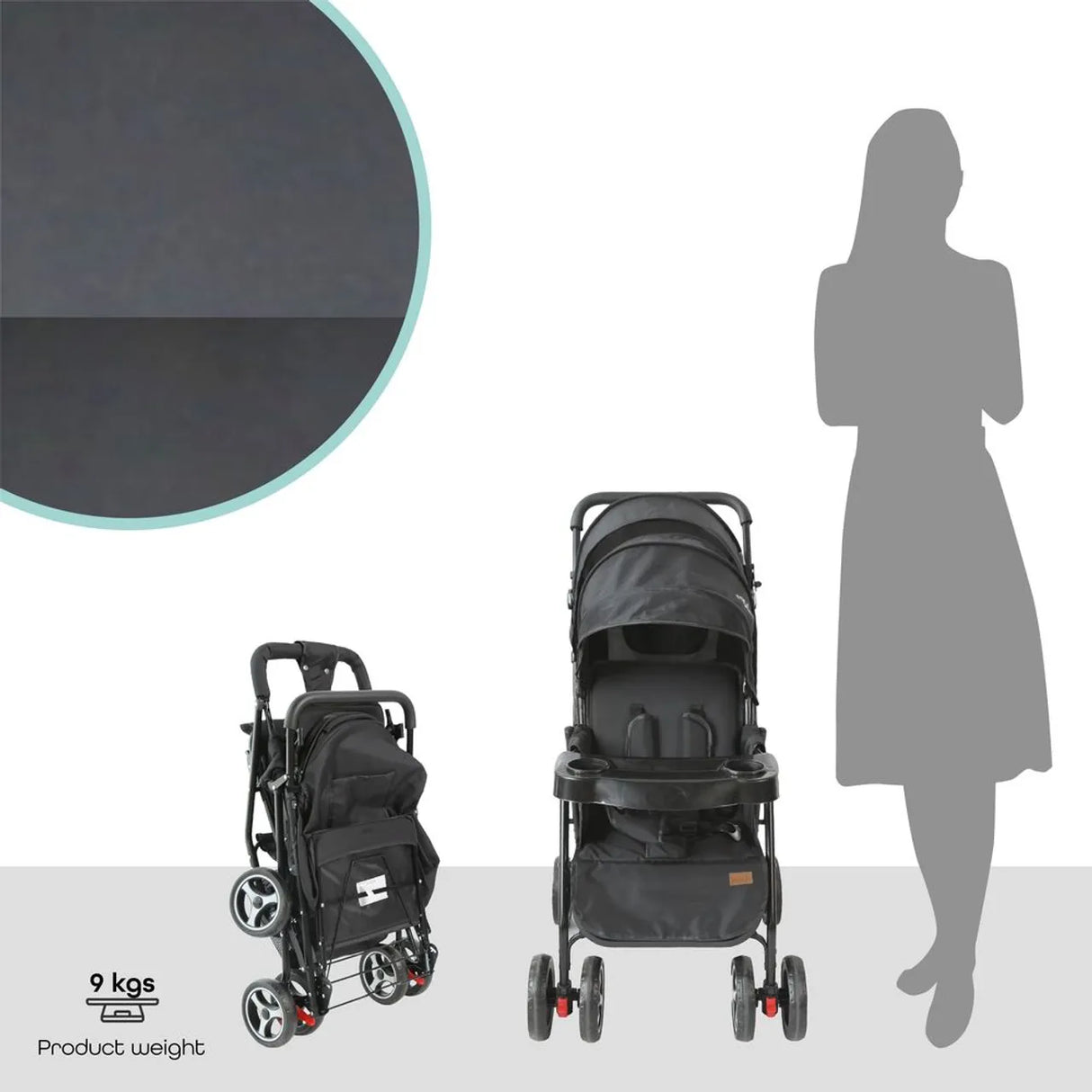 The Moon Brand™ Magnum Tandem Duo Kinderwagen - Tweeling Kinderwagen - Duo Kinderwagen - EasyFold - Inclusief Accessoires - Zwart