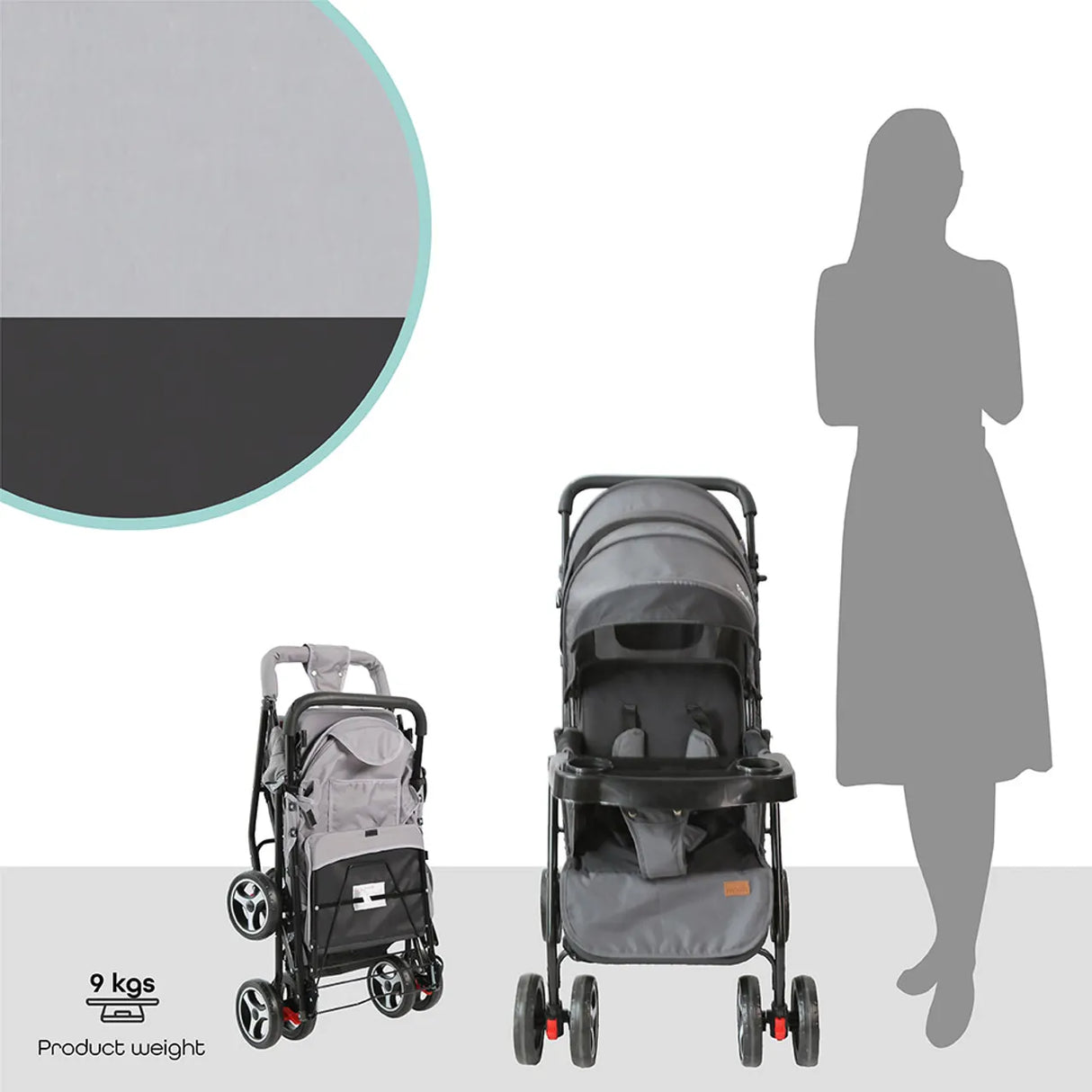 The Moon Brand™ Magnum Tandem Duo Kinderwagen - Tweeling Kinderwagen - Duo Kinderwagen - EasyFold - Inclusief Accessoires - Lichtgrijs
