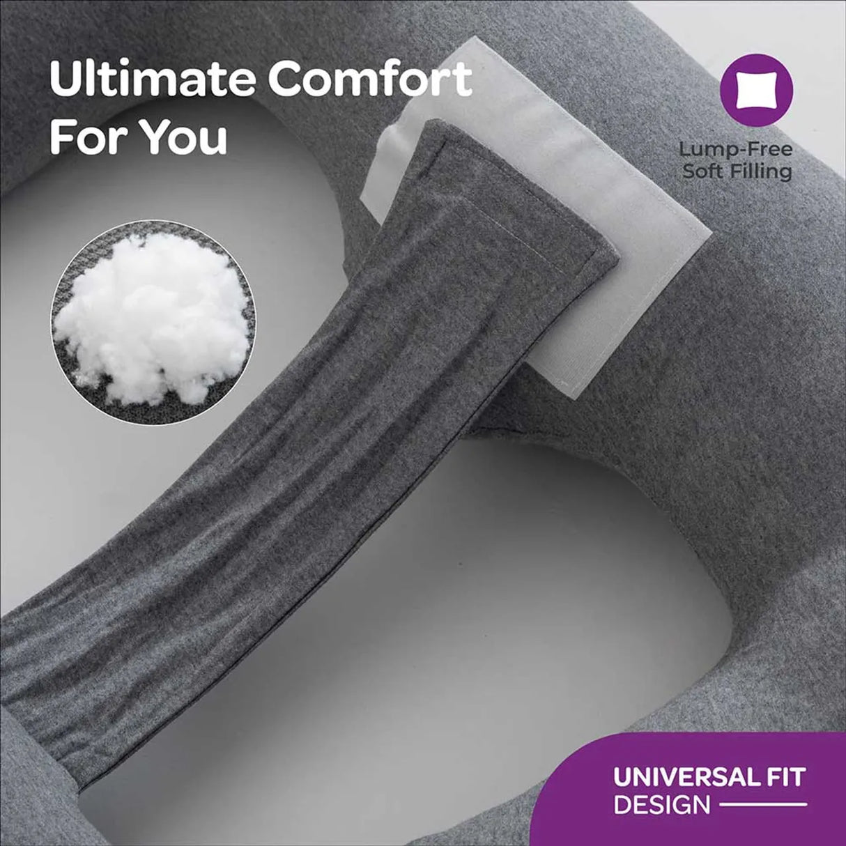 Moon™ Organisch XXL Multi Positie Zwangerschapskussen - Lichaamskussen en Voedingskussen - Grijs