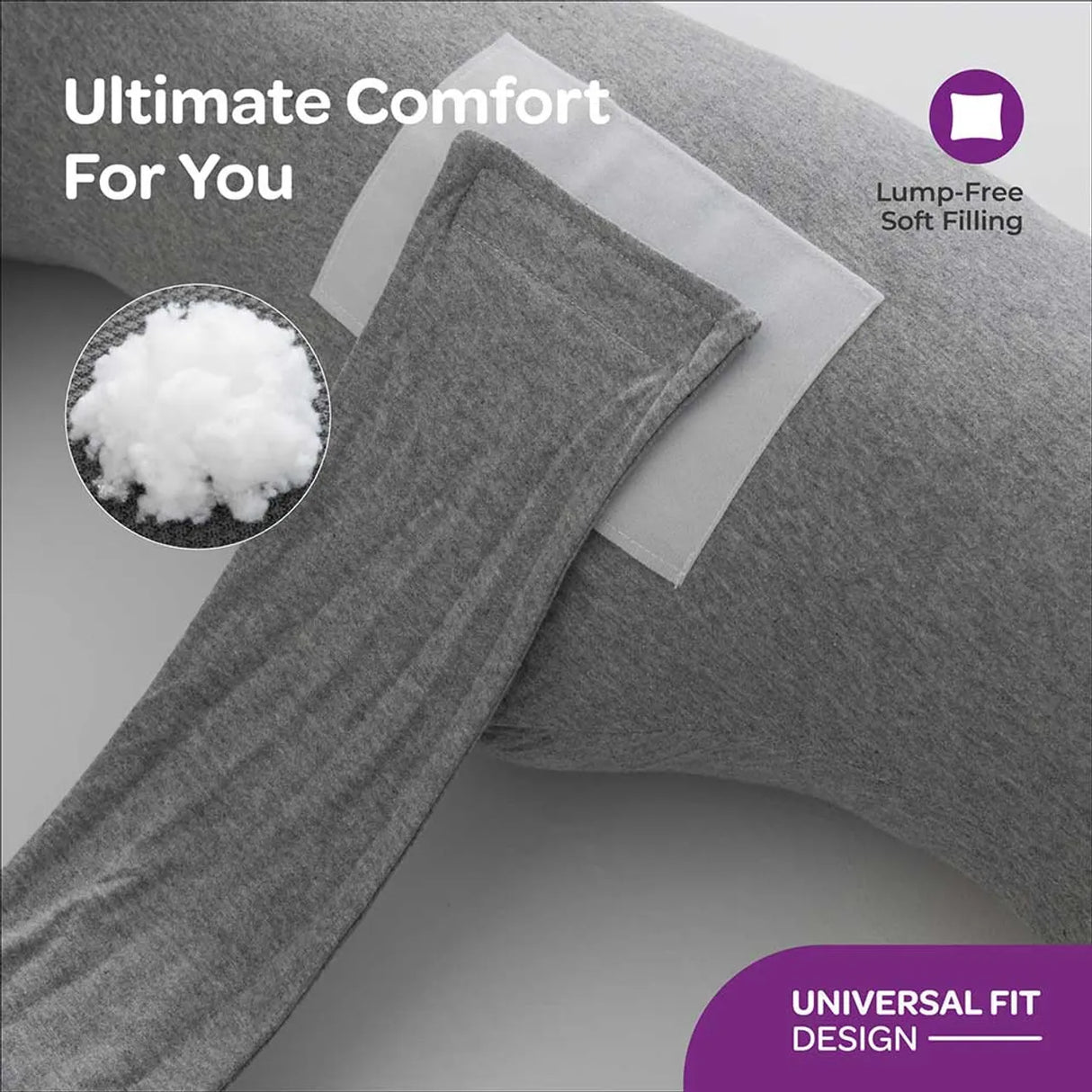 Moon™ Organisch XXL Multi Positie Zwangerschapskussen - Lichaamskussen en Voedingskussen - Lichtgrijs