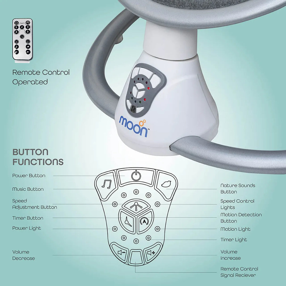 Moon™ Circle - Muzikale Babyschommel - Verstelbare Rugleuning - Natuurgeluiden en Melodieën