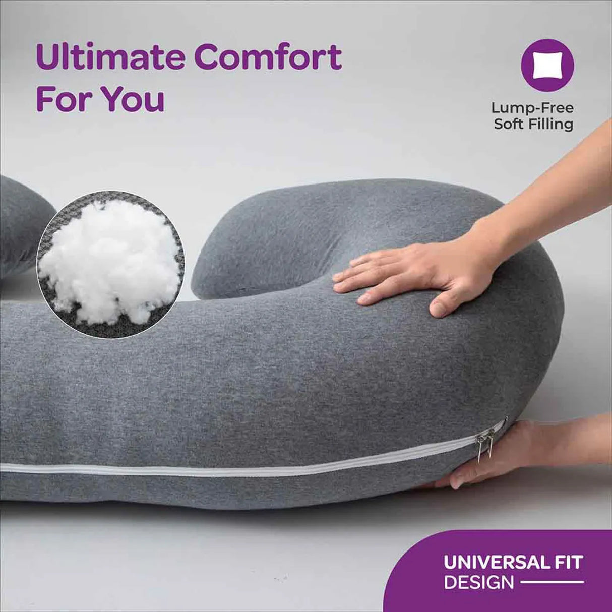 Moon™ Organisch C-Vormig Zwangerschapskussen - XL Lichaamskussen - Zijslaap- en Voedingskussen - Grijs