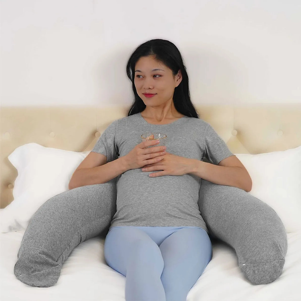 Moon™ Organisch XXL C-Vormig Zwangerschapskussen - Lichaamskussen en Voedingskussen - Lichtgrijs