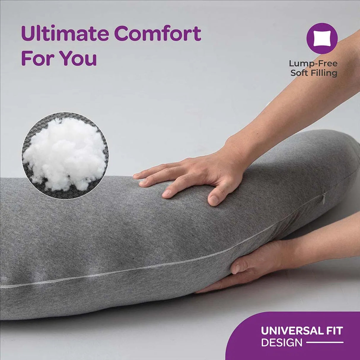 Moon™ Organisch XXL C-Vormig Zwangerschapskussen - Lichaamskussen en Voedingskussen - Lichtgrijs