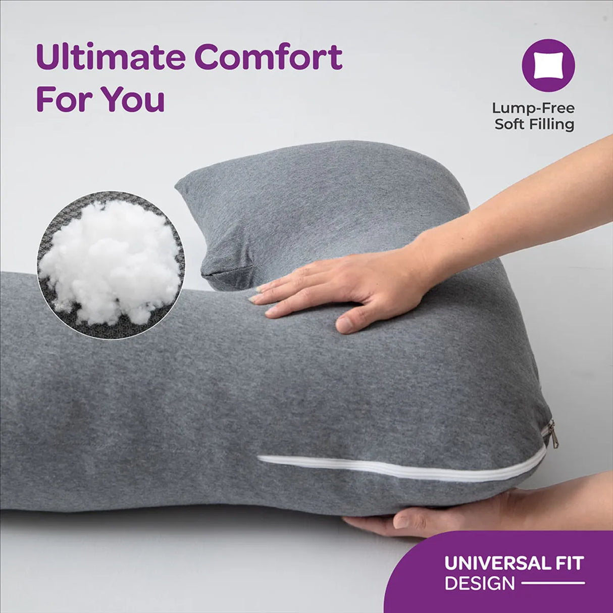 Moon™ Organisch XXL J-Vormig Zwangerschapskussen - Lichaamskussen en Voedingskussen - Grijs