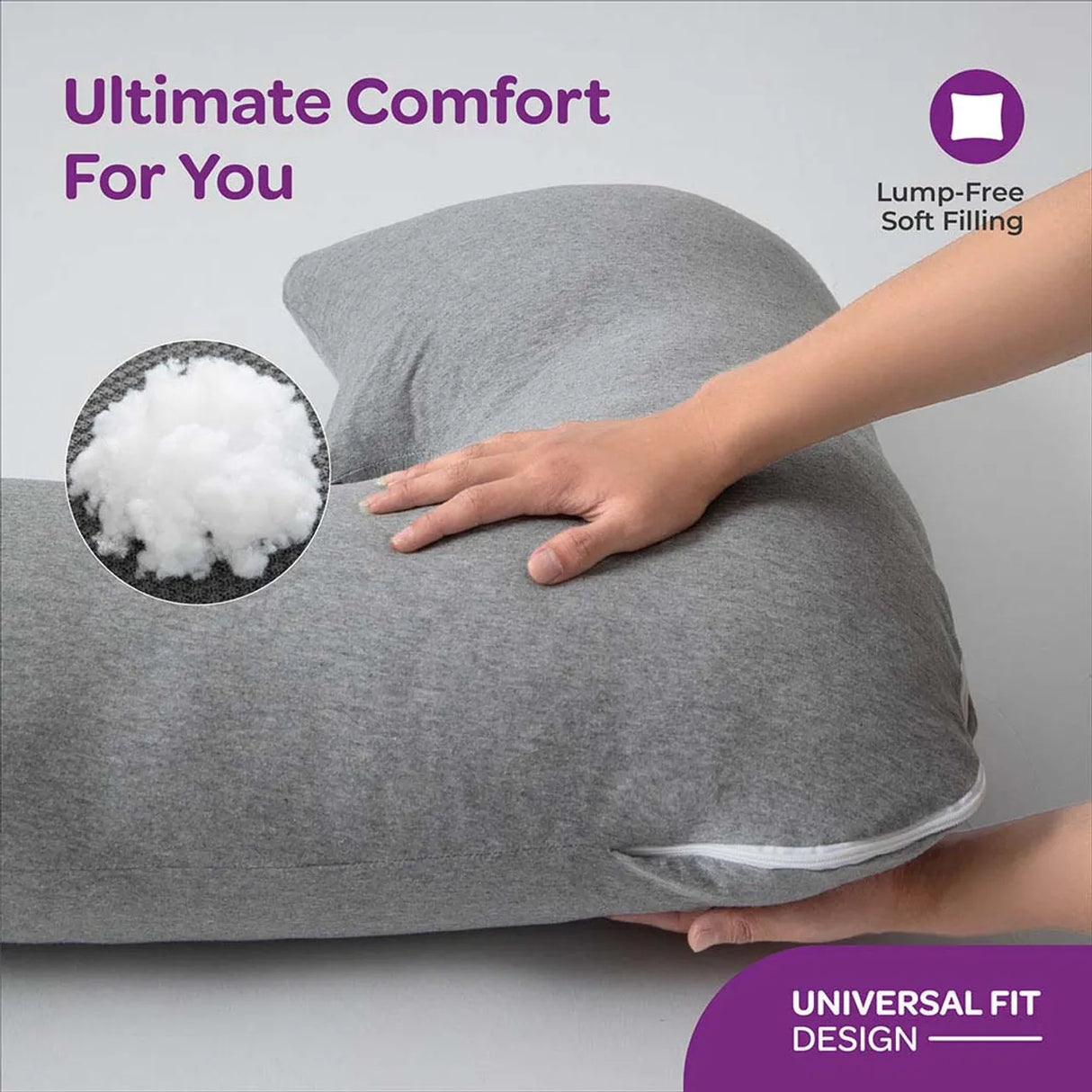Moon™ Organisch XXL J-Vormig Zwangerschapskussen - Lichaamskussen en Voedingskussen - Lichtgrijs