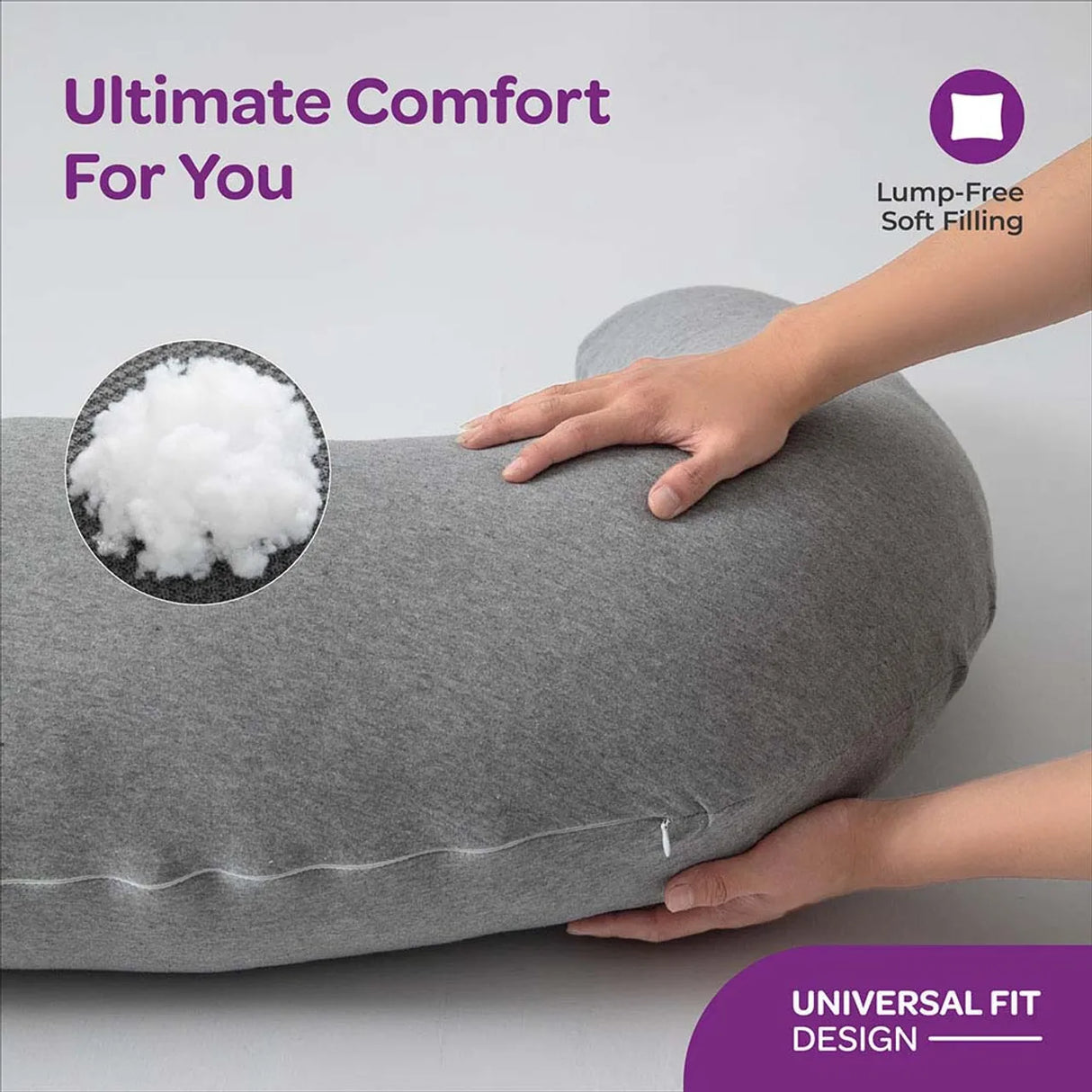 Moon™ Organisch XL L-Vormig Zwangerschapskussen - Lichaamskussen en Voedingskussen - Lichtgrijs