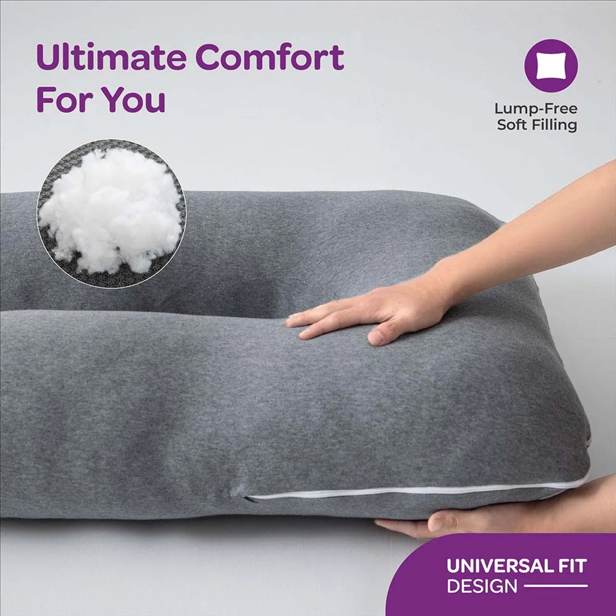 Moon™ Organisch XXL U-Vormig Zwangerschapskussen - Lichaamskussen en Voedingskussen - Donker Grijs