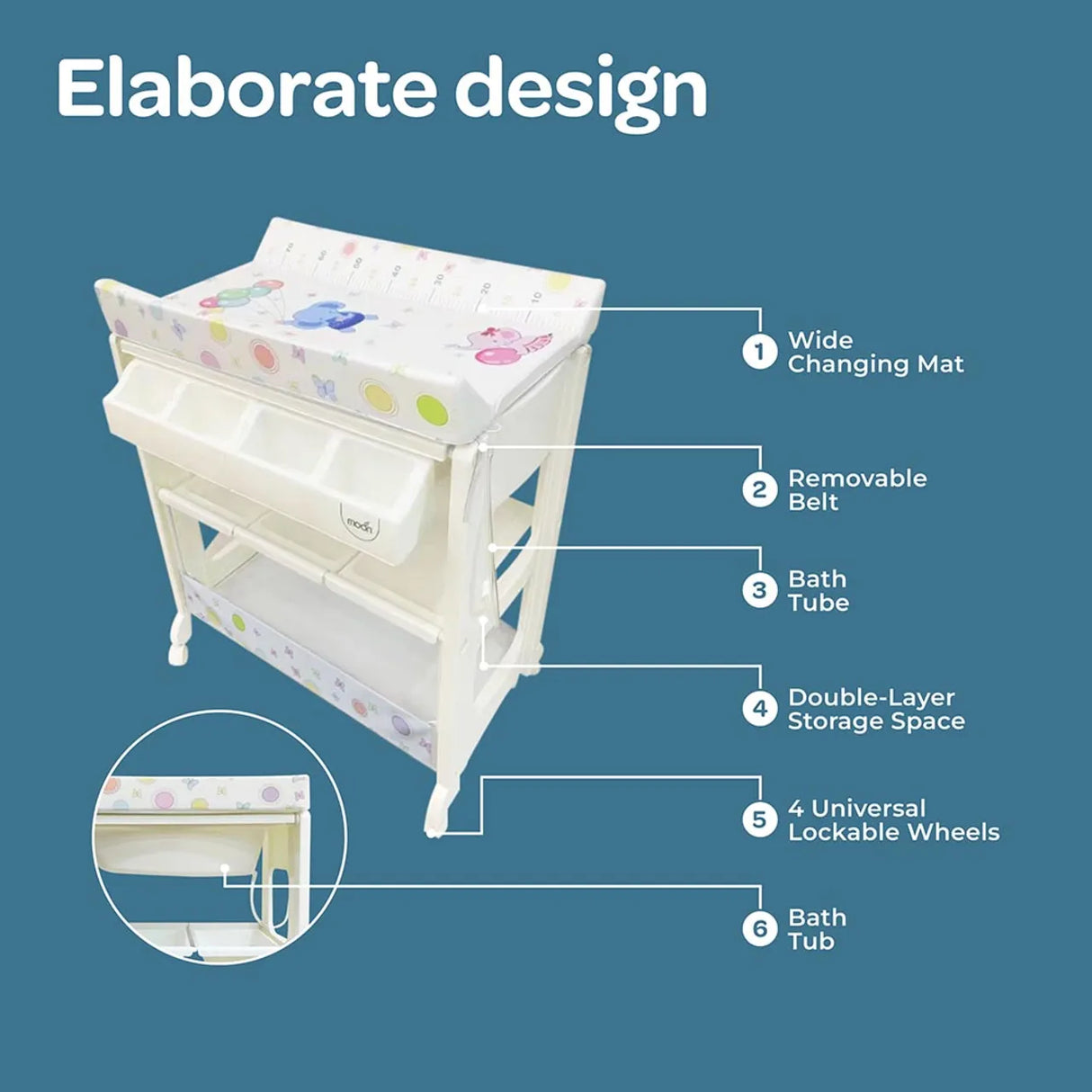 Moon™ Bath & Care - Verschoningstafel - Babybadje - Verzorgingstafel Alles in Een - Luiertafel - Baby Elephants