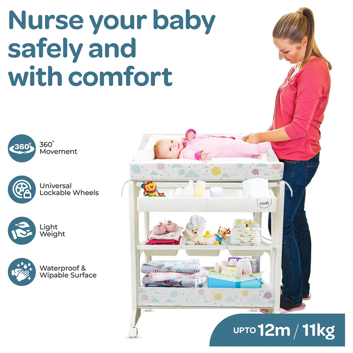 Moon™ Bath & Care - Verschoningstafel - Babybadje - Verzorgingstafel Alles in Een - Luiertafel - Flying Rabbits