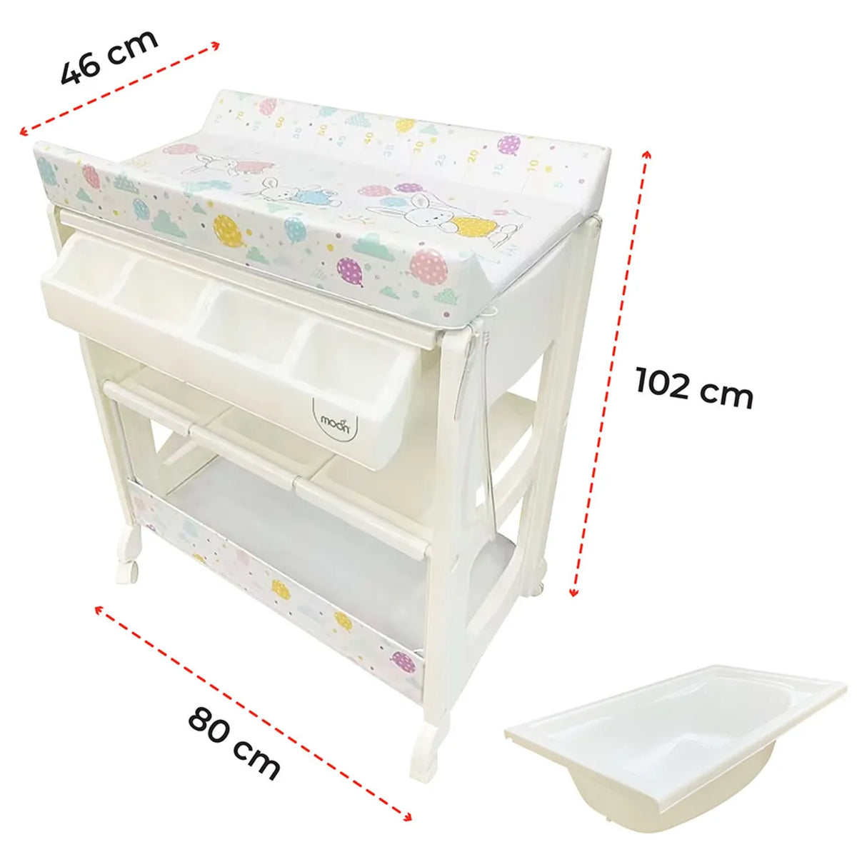 Moon™ Bath & Care - Verschoningstafel - Babybadje - Verzorgingstafel Alles in Een - Luiertafel - Flying Rabbits