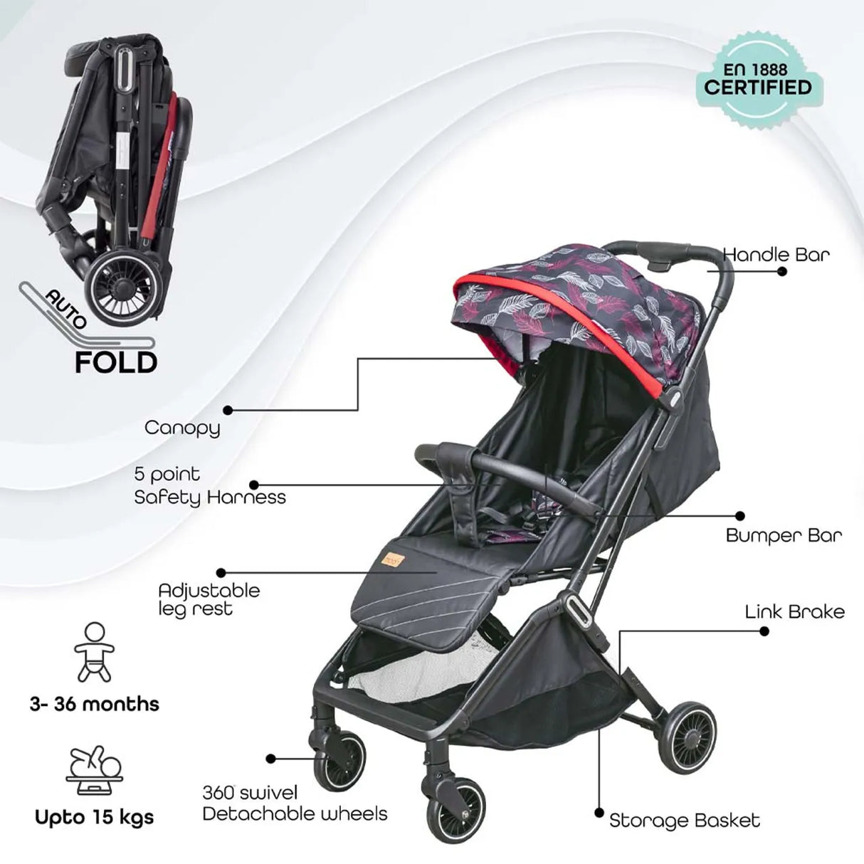 Moon™ Pronto - Automatisch Opvouwbare Kinderwagen - Ultra-Compact - Cabin Approved - Lichtgewicht