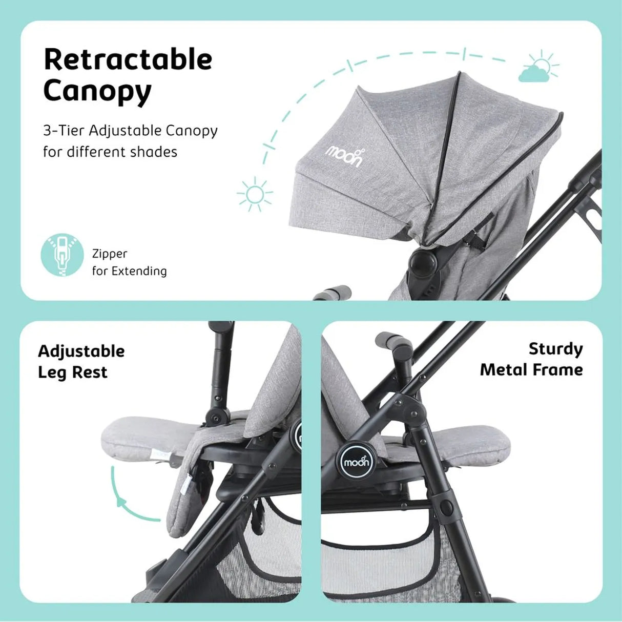 MOON™ Revo 360 Cabin Buggy - Wandelwagen - Compact en 360° Draaibaar - Grijs