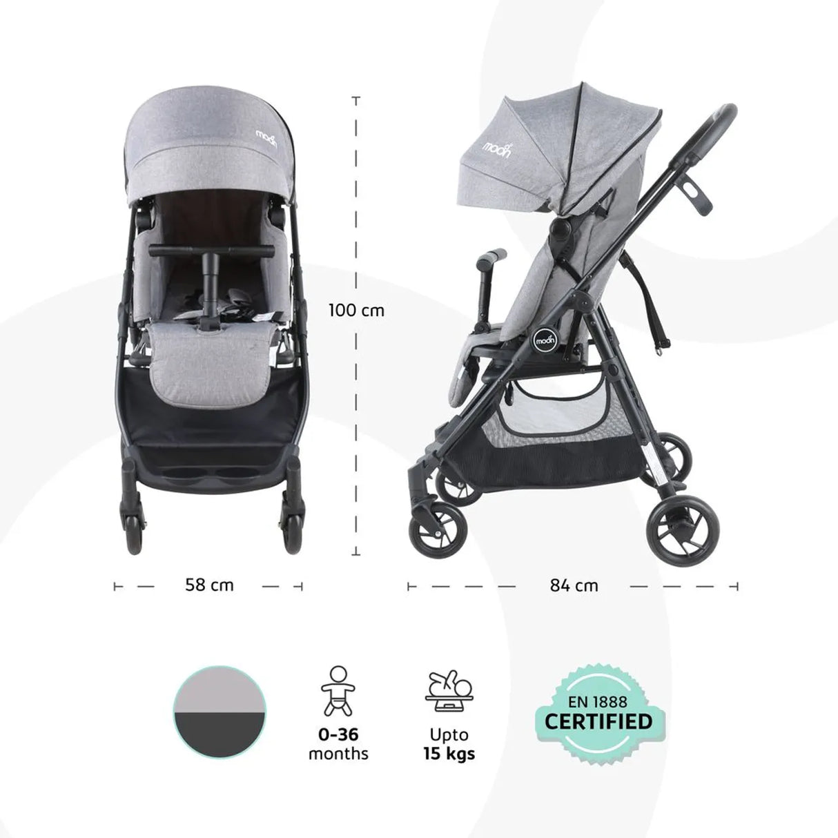 MOON™ Revo 360 Cabin Buggy - Wandelwagen - Compact en 360° Draaibaar - Grijs