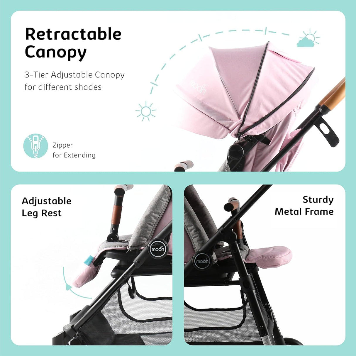 MOON™ Revo 360 Cabin Buggy - Wandelwagen - Compact en 360° Draaibaar - Roze