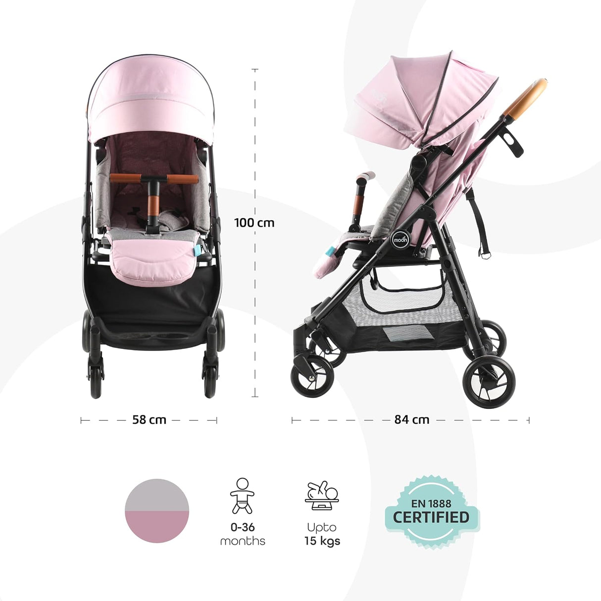 MOON™ Revo 360 Cabin Buggy - Wandelwagen - Compact en 360° Draaibaar - Roze