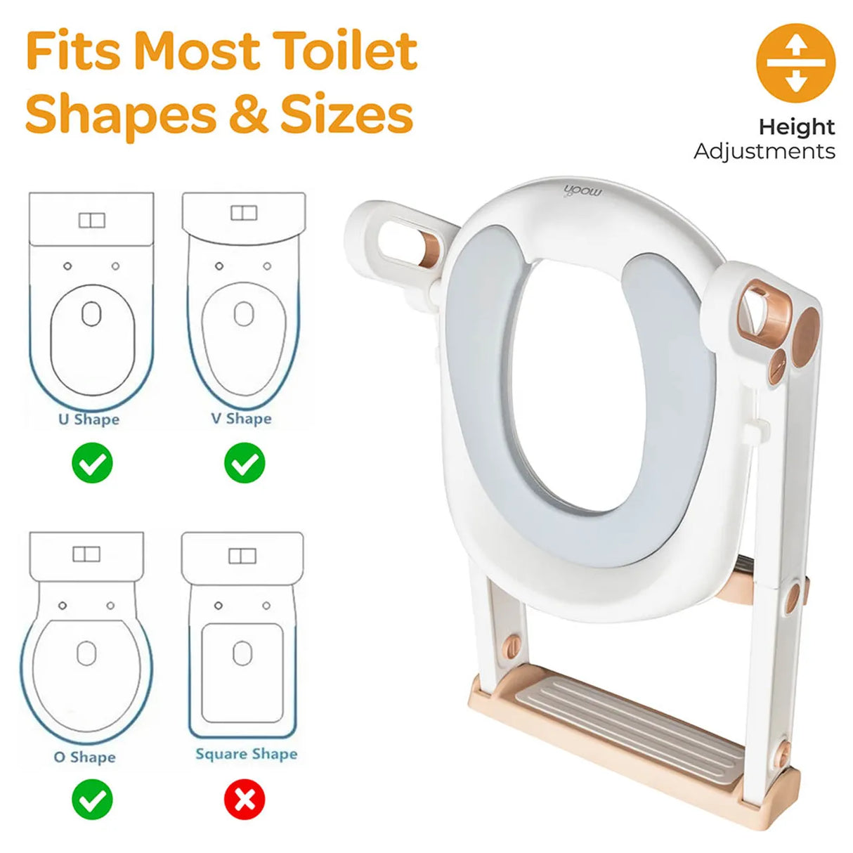 Moon™ Bath & Care - WC Verkleiner met Trapje - Toilettrainer - Verstelbaar - Wit/Goud