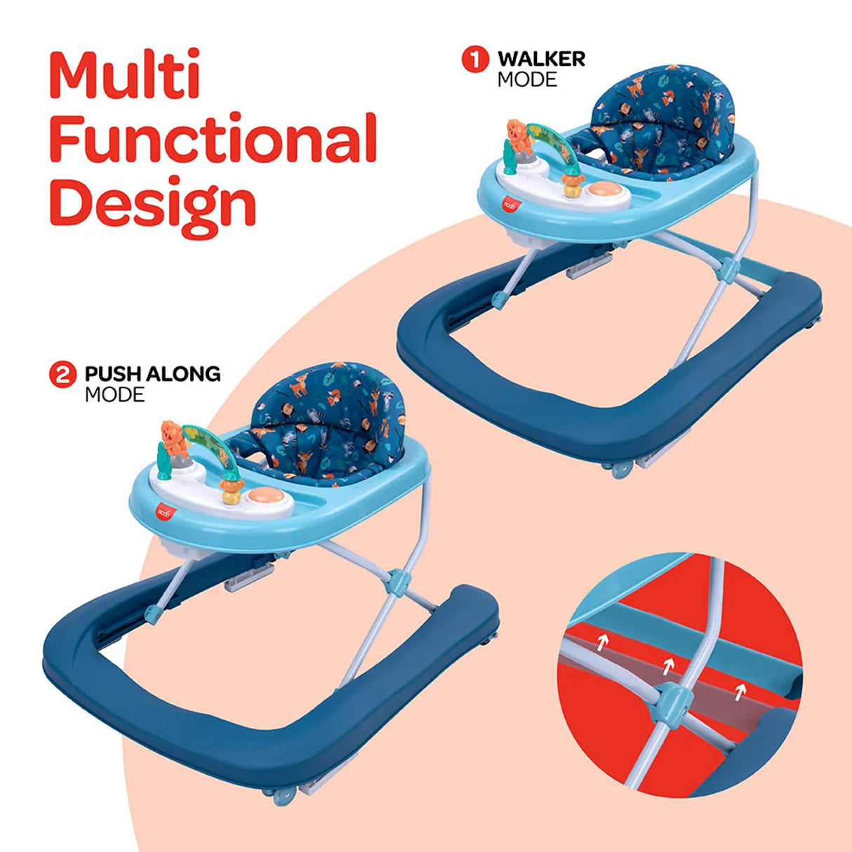 MOON™ Stride Baby Walker - Looptrainer - Verstelbaar - Incl. Muziek- en Voedseldienblad - Blauw