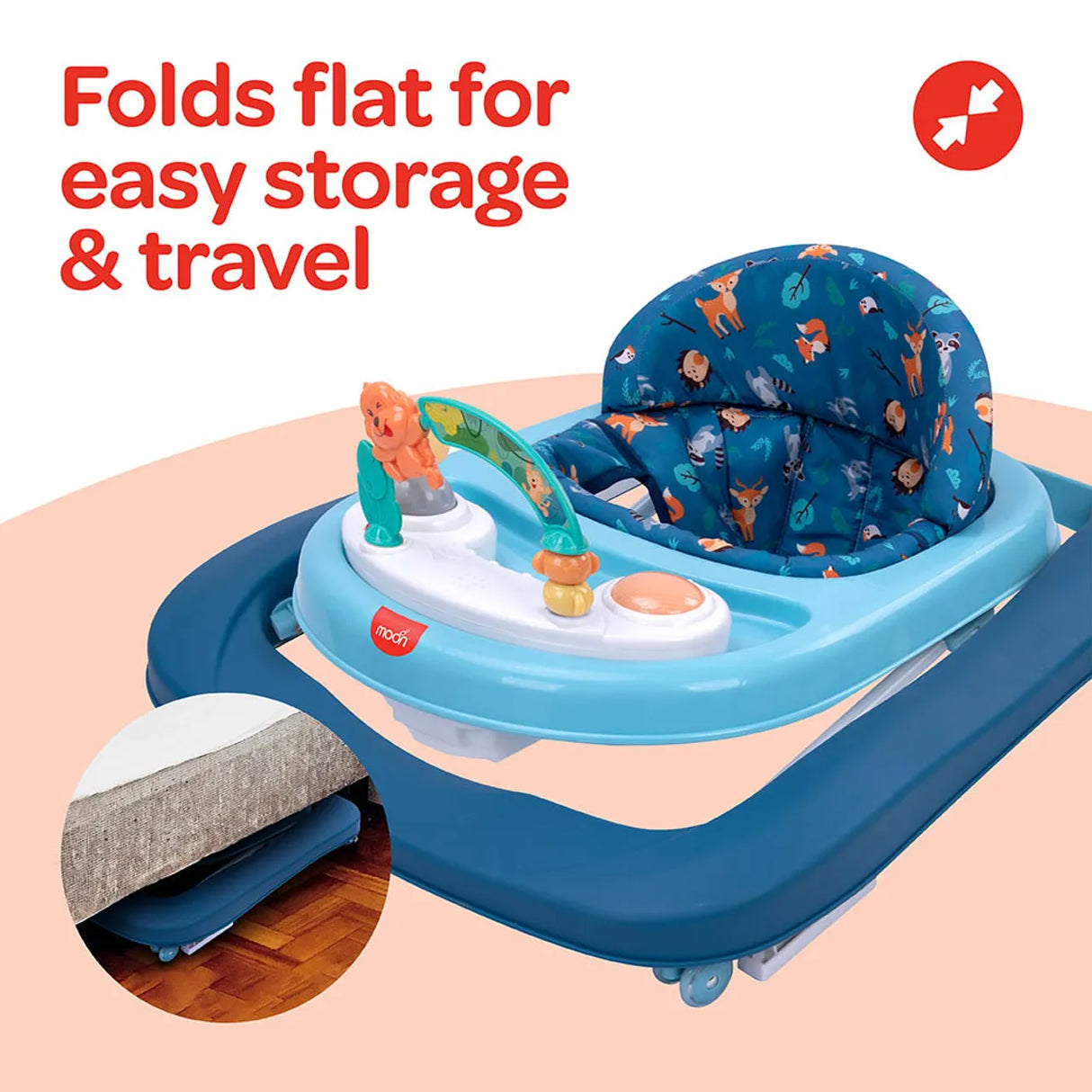 MOON™ Stride Baby Walker - Looptrainer - Verstelbaar - Incl. Muziek- en Voedseldienblad - Blauw