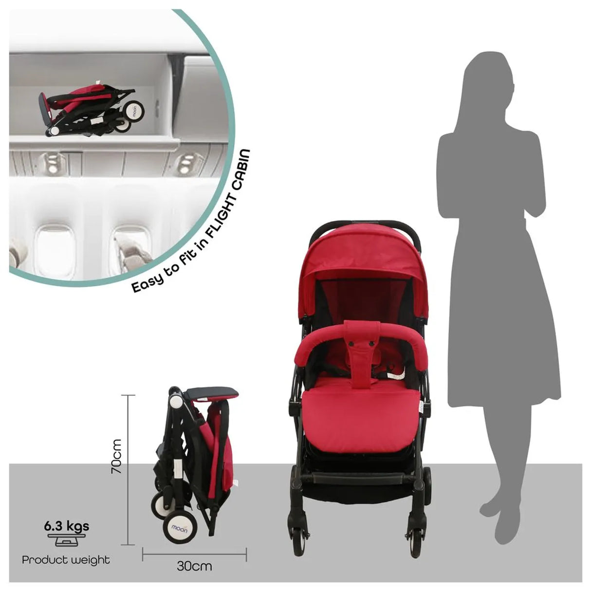 MOON™ Travel Light Compact Wandelwagen - Lichtgewicht en Opvouwbaar - Vuur Rood