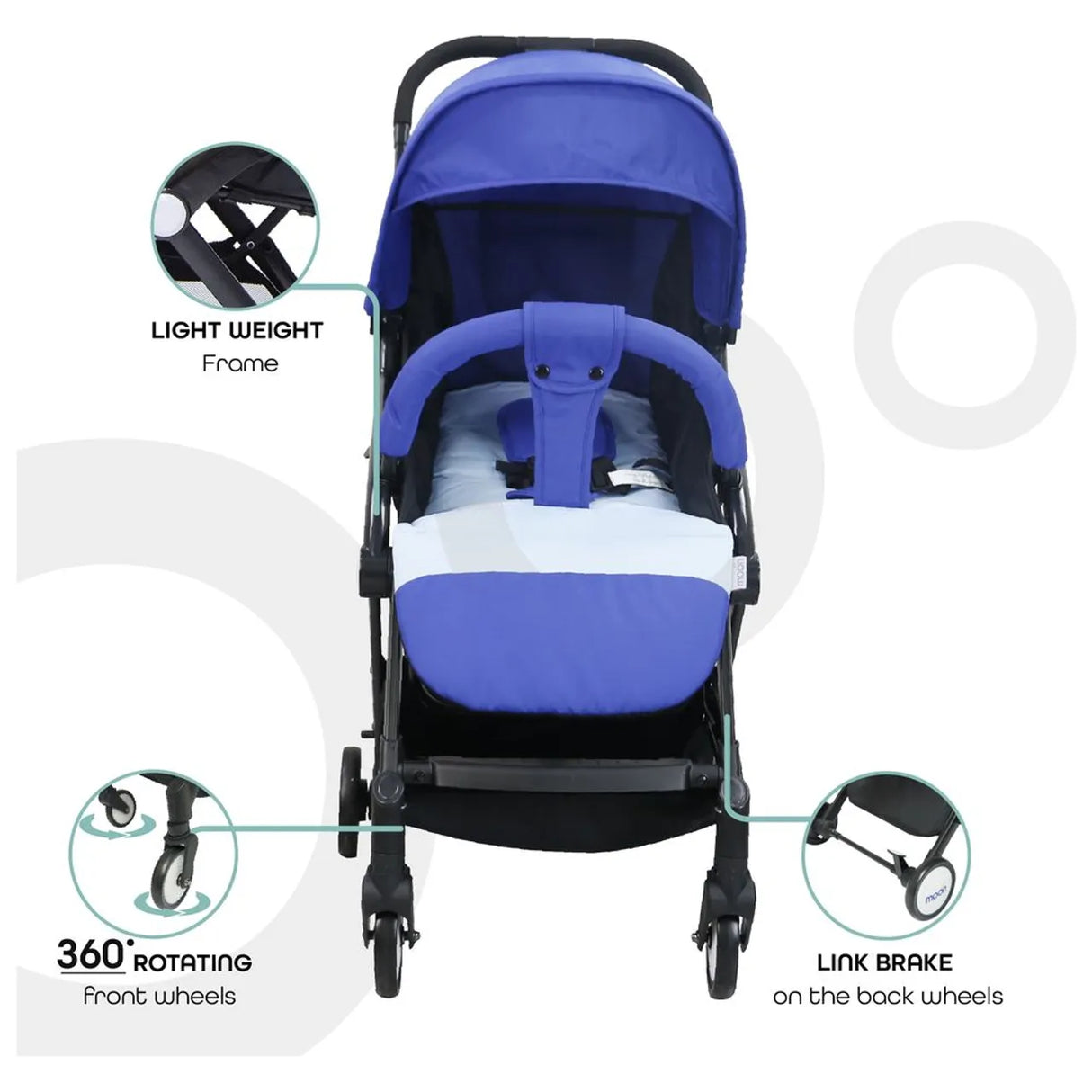 MOON™ Travel Light Compact Wandelwagen - Lichtgewicht en Opvouwbaar - Royal Blauw