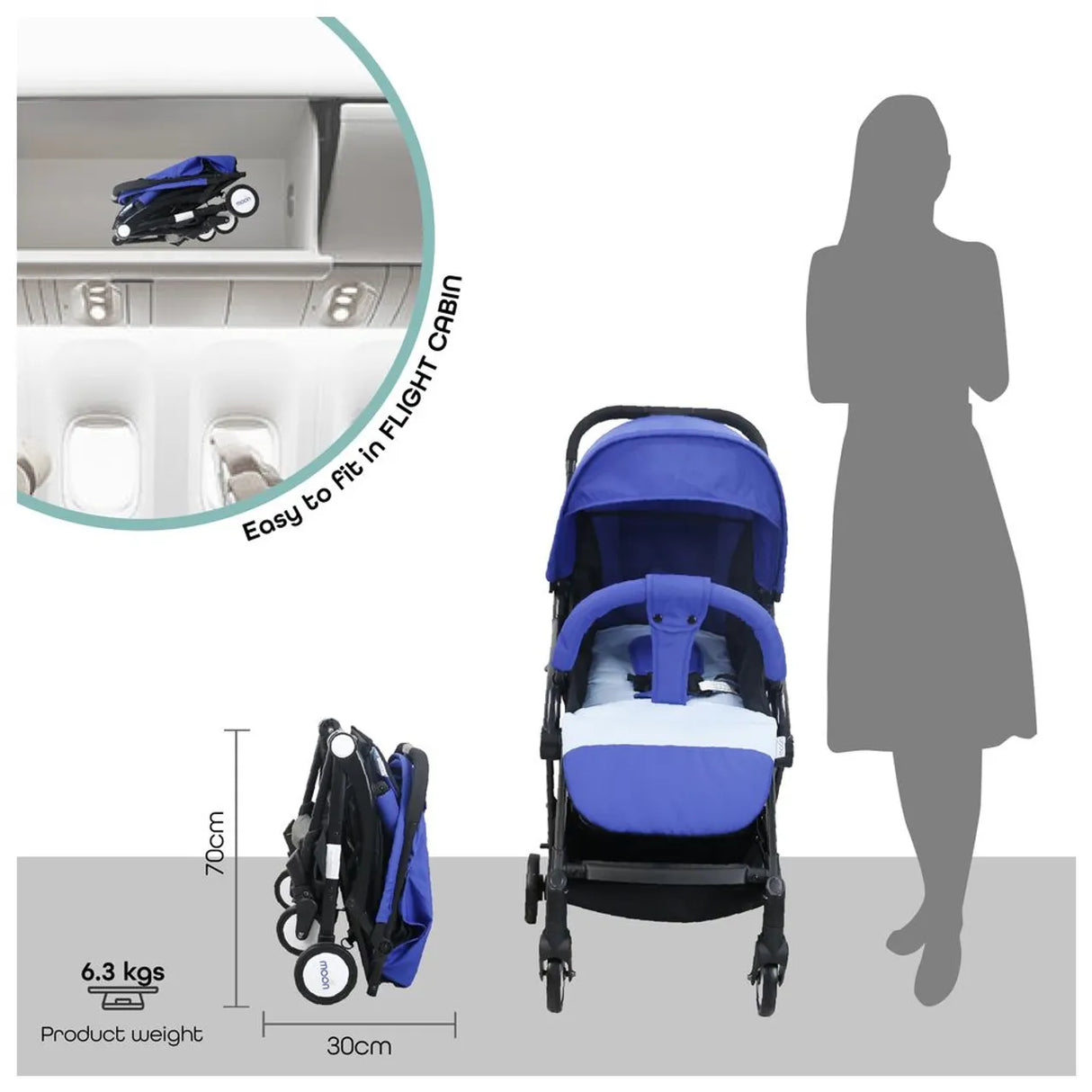 MOON™ Travel Light Compact Wandelwagen - Lichtgewicht en Opvouwbaar - Royal Blauw