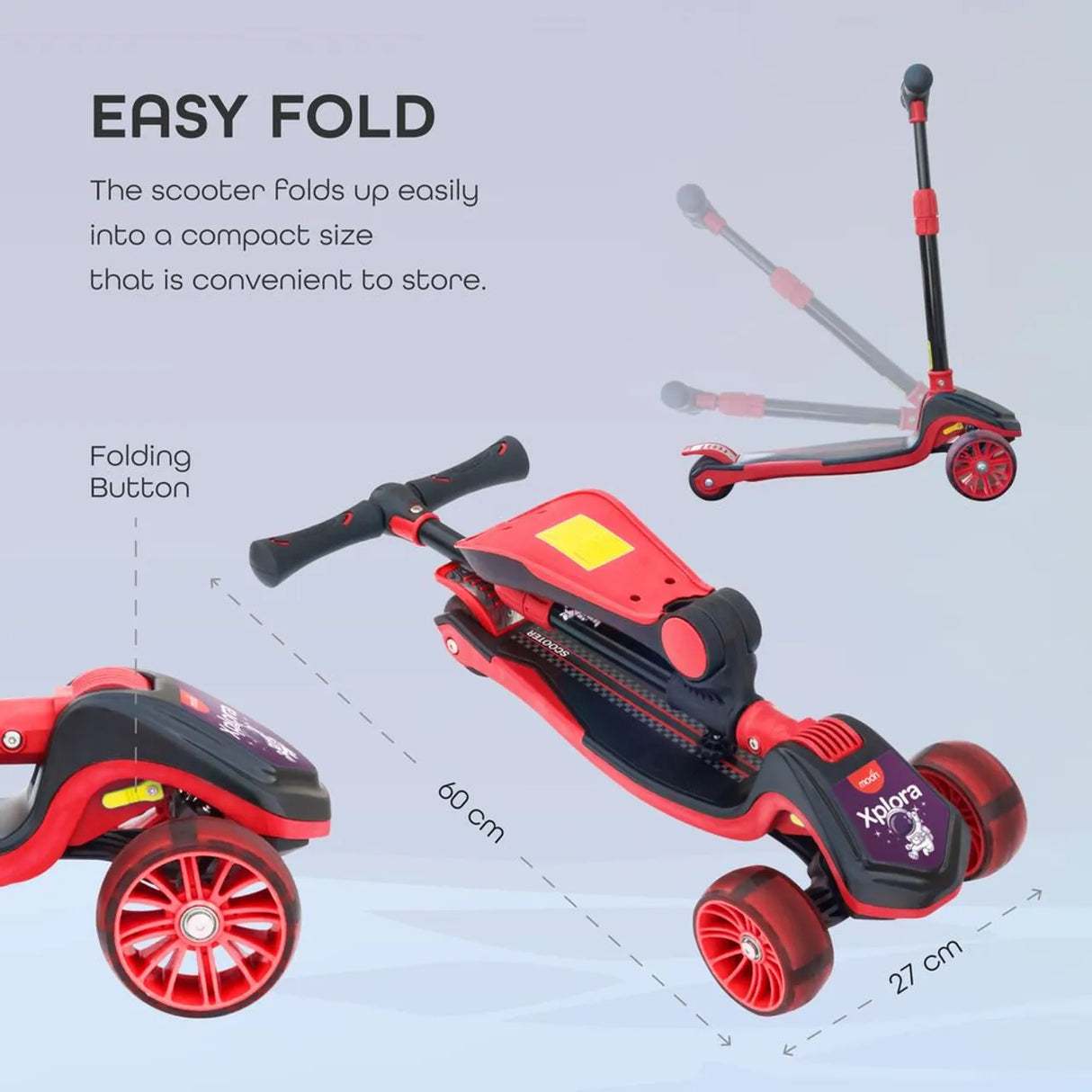 Moon™ Xplora Step Met Zitting en LED-Verlichte Wielen - Verstelbaar en Opvouwbaar -Rood