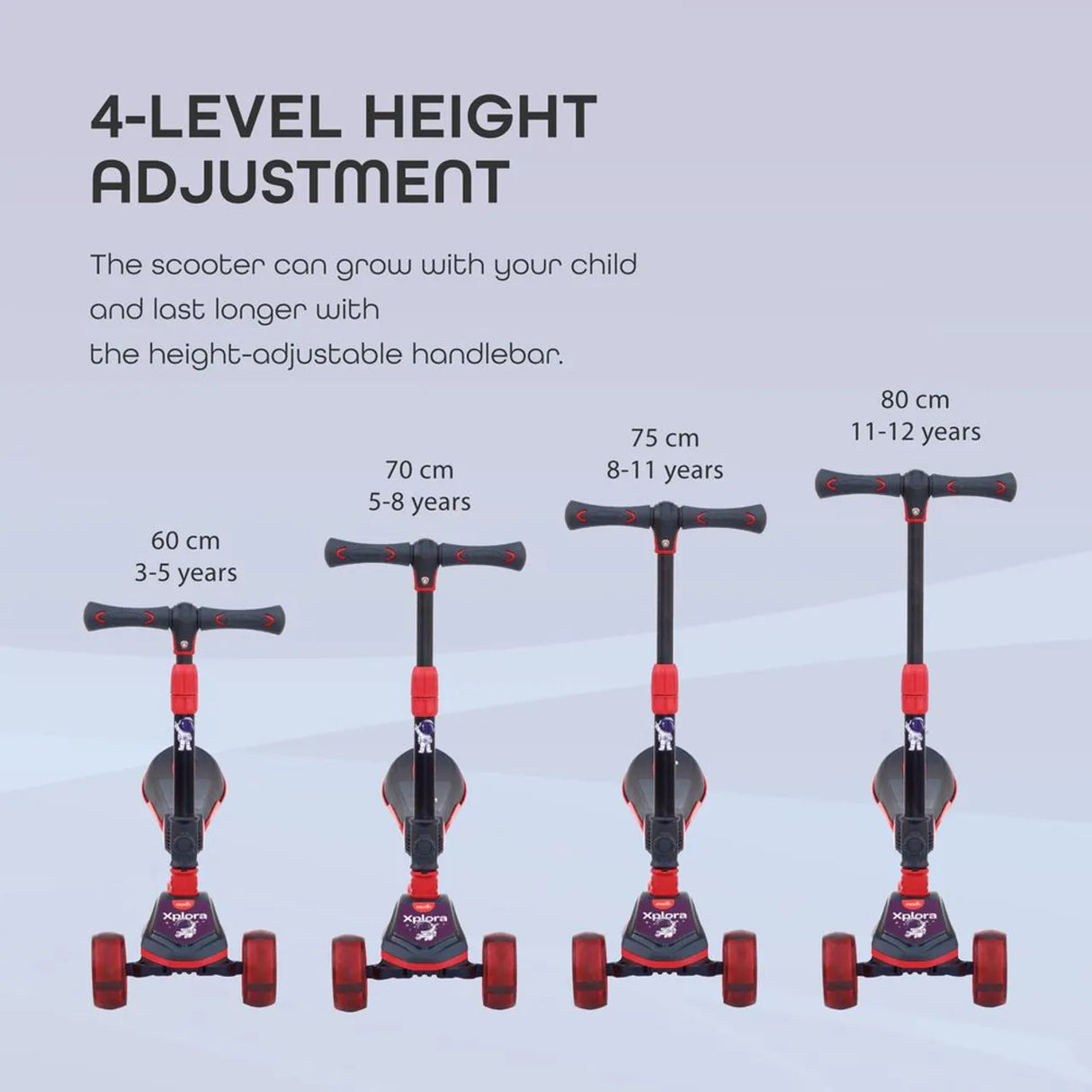 Moon™ Xplora Step Met Zitting en LED-Verlichte Wielen - Verstelbaar en Opvouwbaar -Rood