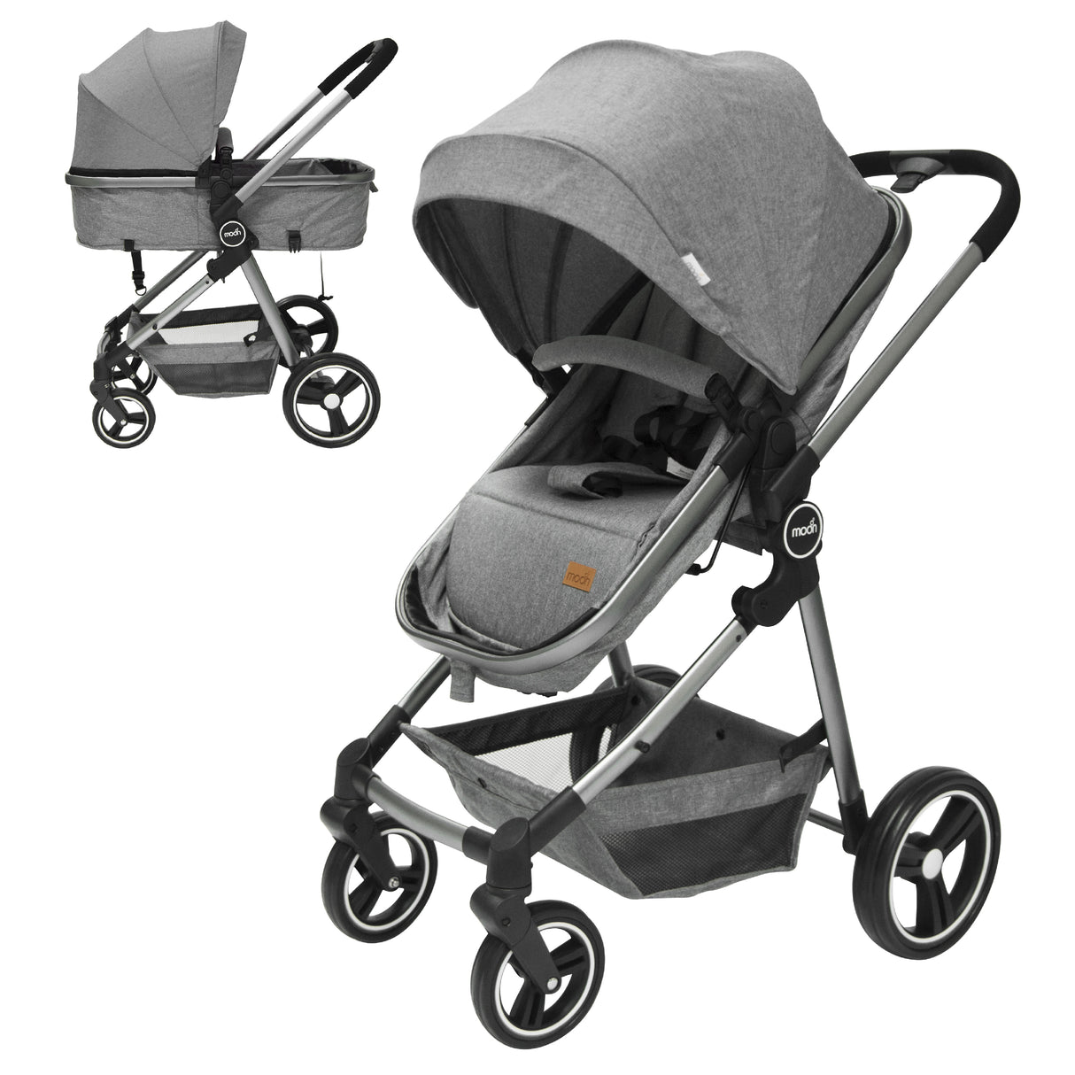 The Moon Brand™ Pro 2-in-1 Kinderwagen - Duo Wandelwagen en Wieg - Donker Grijs