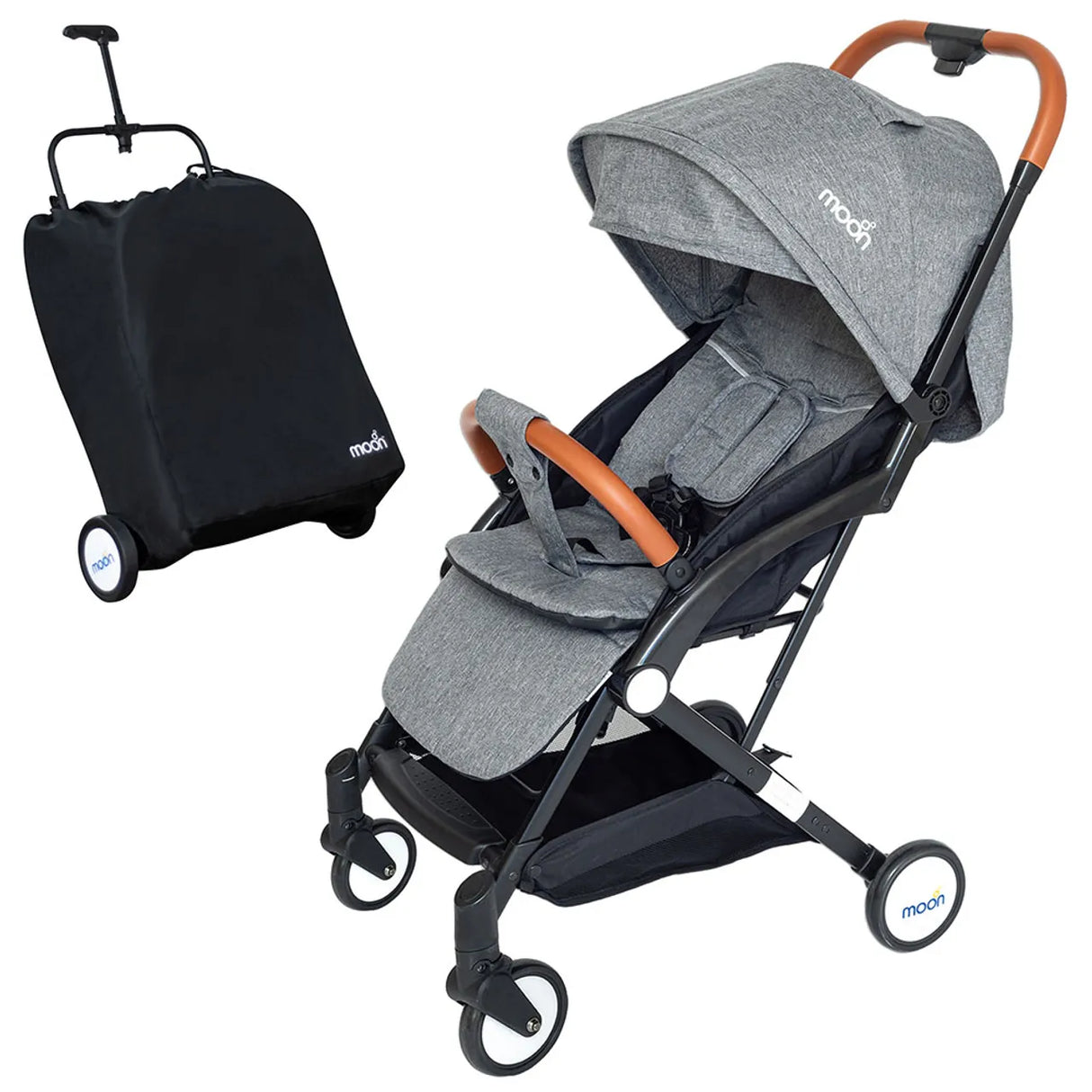 The Moon Brand Ritzi Cabin Stroller -Buggy - Inclusief Reistasje - Ultra-Compact en Automatisch Inklapbaar - Grijs