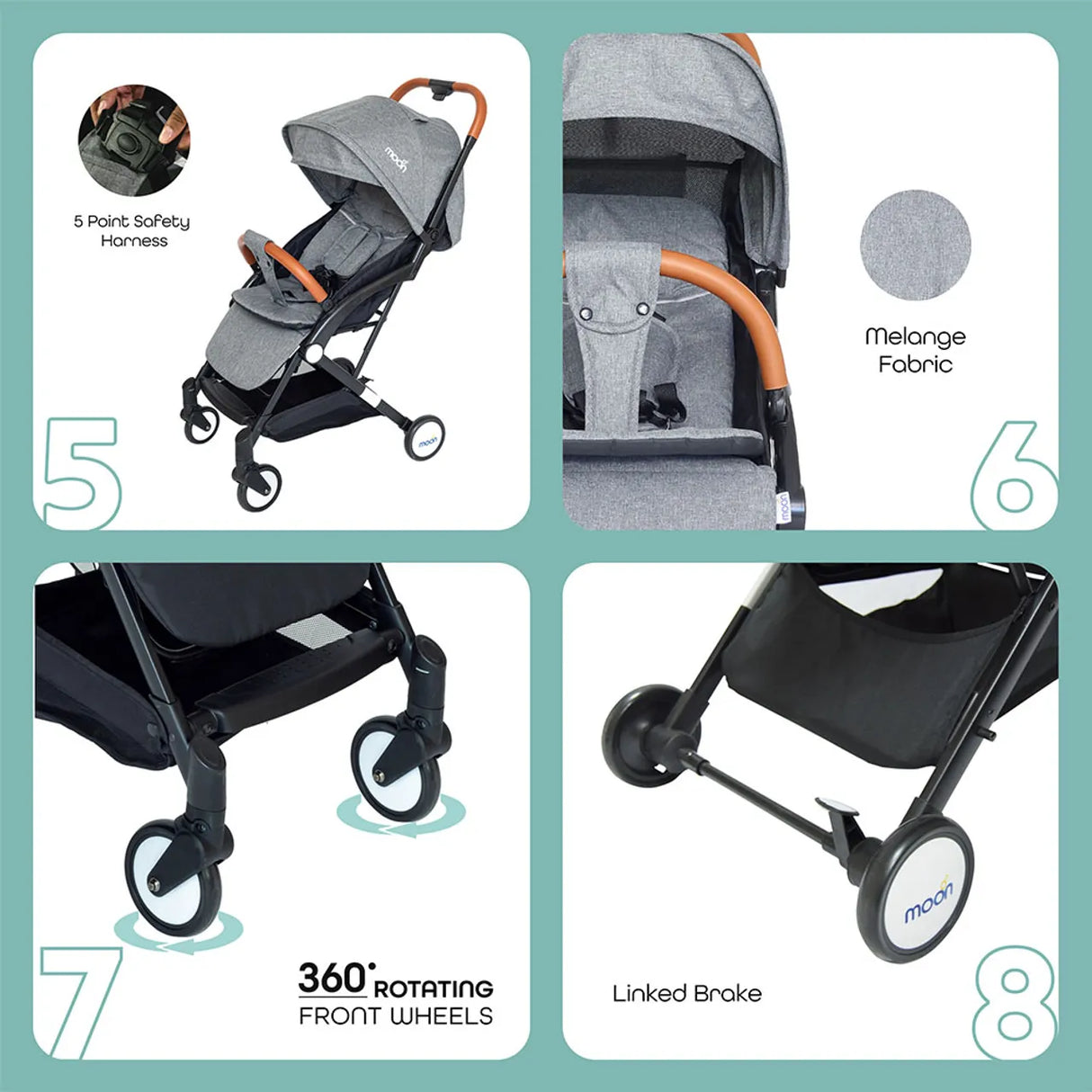 The Moon Brand Ritzi Cabin Stroller -Buggy - Inclusief Reistasje - Ultra-Compact en Automatisch Inklapbaar - Grijs