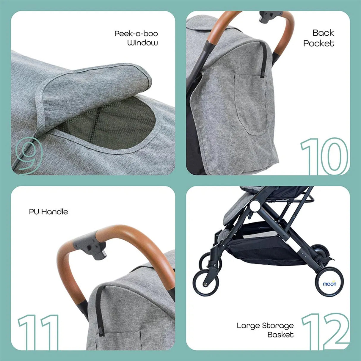 The Moon Brand Ritzi Cabin Stroller -Buggy - Inclusief Reistasje - Ultra-Compact en Automatisch Inklapbaar - Grijs