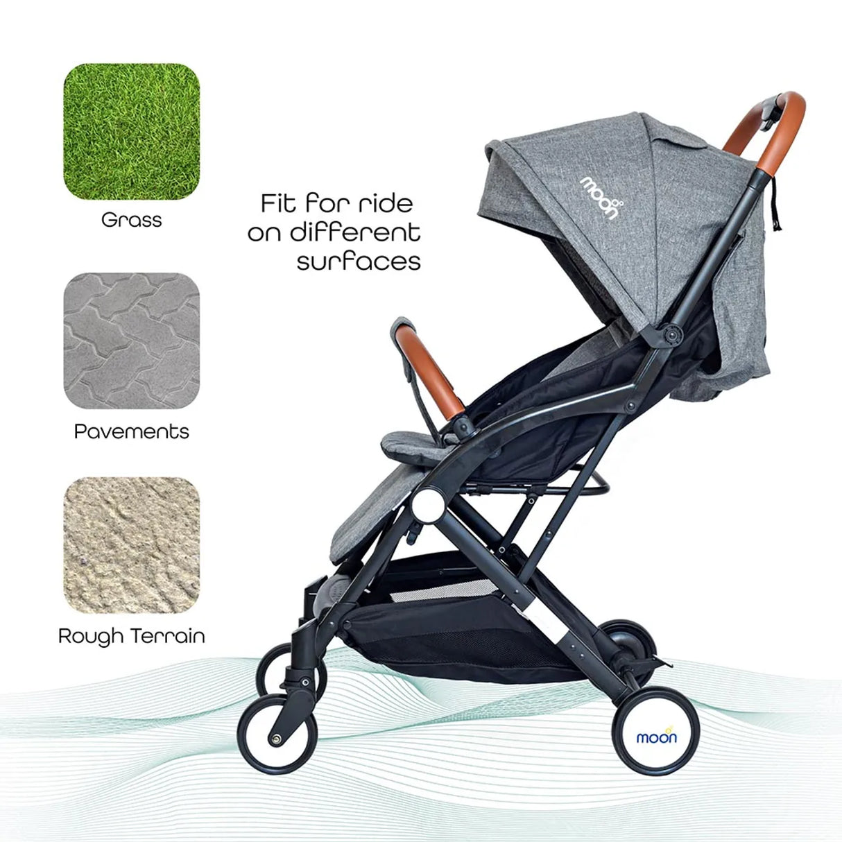 The Moon Brand Ritzi Cabin Stroller -Buggy - Inclusief Reistasje - Ultra-Compact en Automatisch Inklapbaar - Grijs