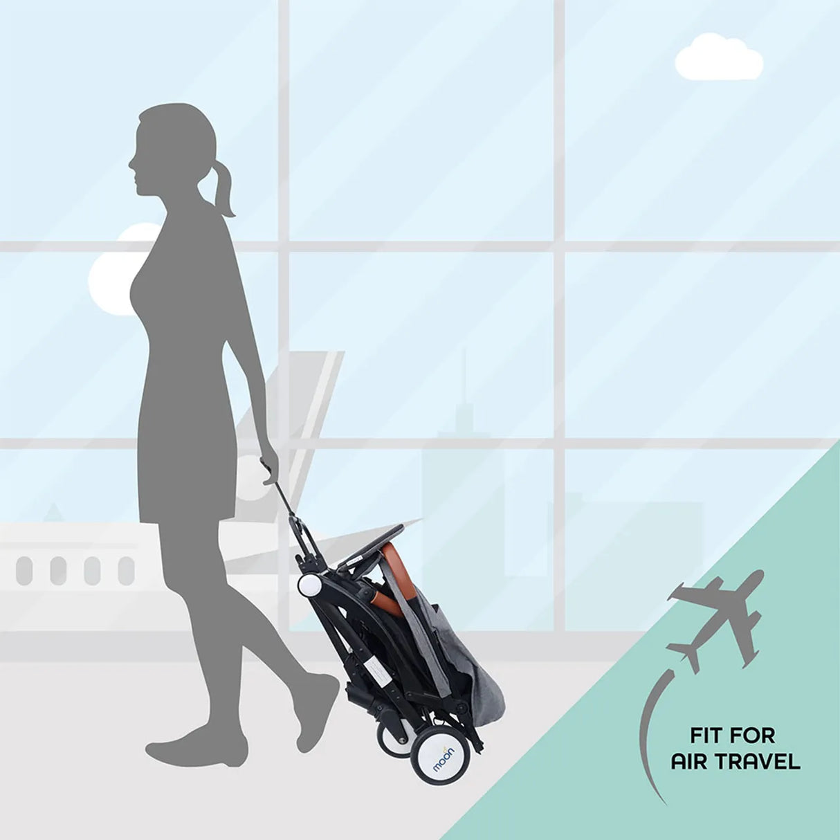 The Moon Brand Ritzi Cabin Stroller -Buggy - Inclusief Reistasje - Ultra-Compact en Automatisch Inklapbaar - Grijs