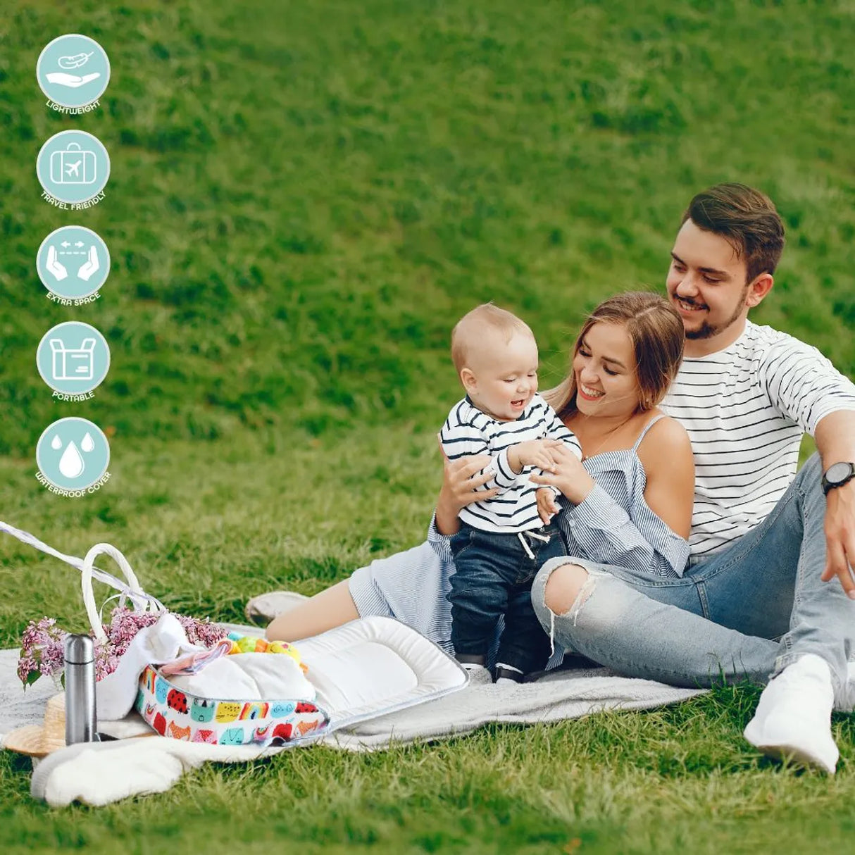 Moon™ Travalo - Baby Travel Bed & Backpack - Multifunctionele Baby Reistas - Beige/Colors