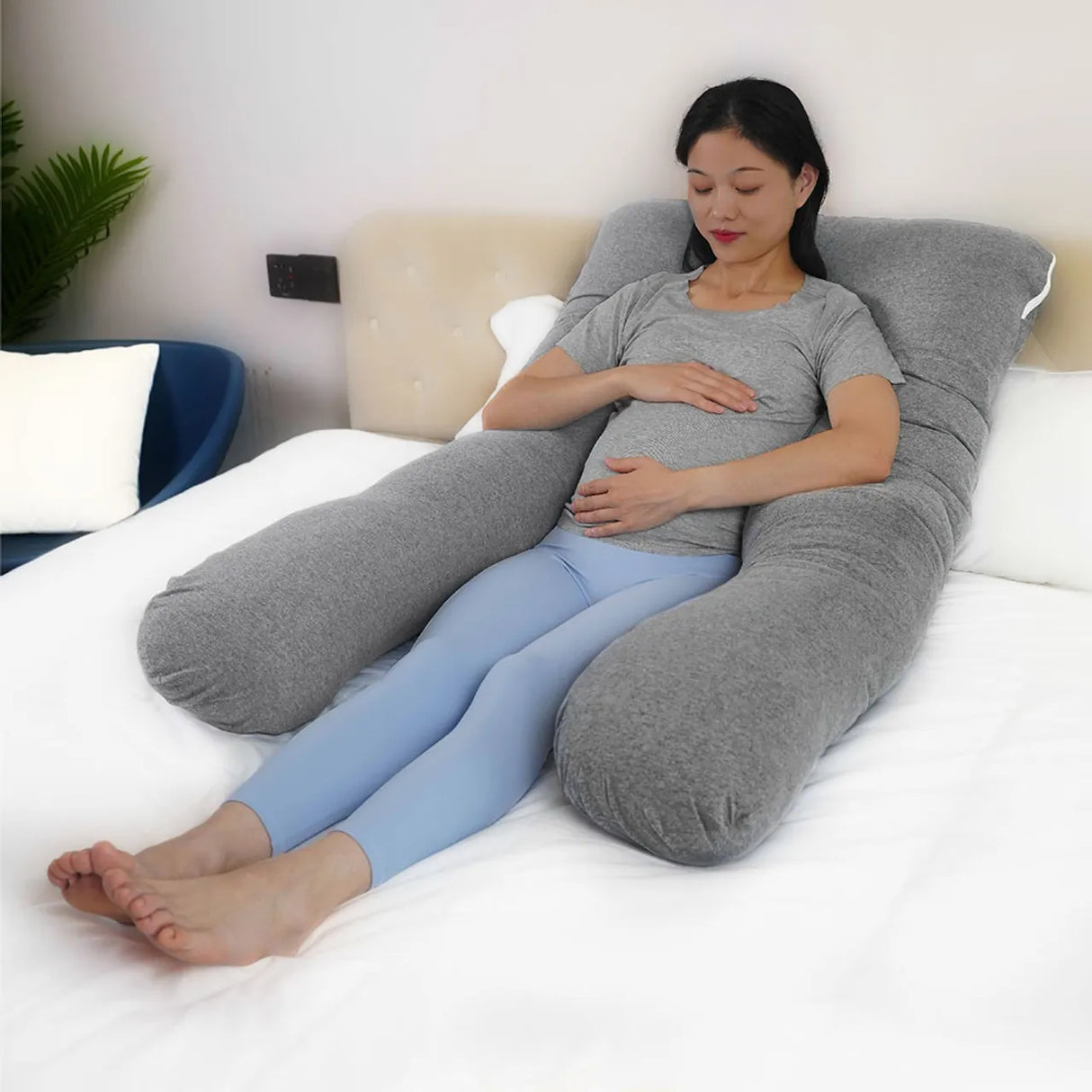 Moon™ Organic XXL U-Shaped Pregnancy Pillow - Body Pillow and Nursing Pillow - Grey