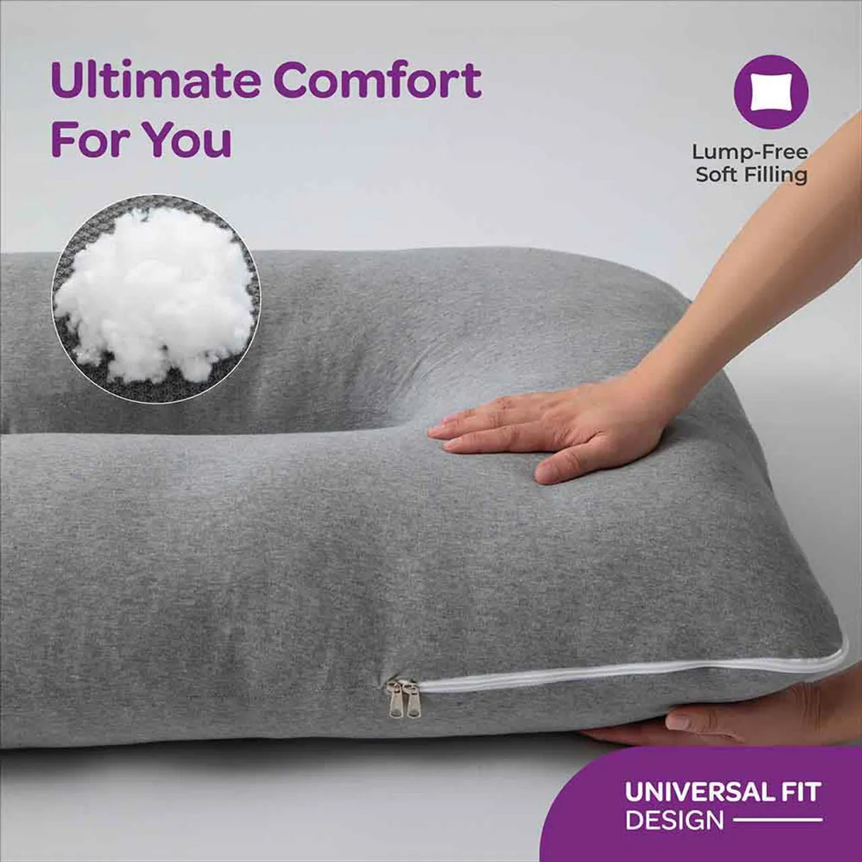 Moon™ Organic XXL U-Shaped Pregnancy Pillow - Body Pillow and Nursing Pillow - Grey