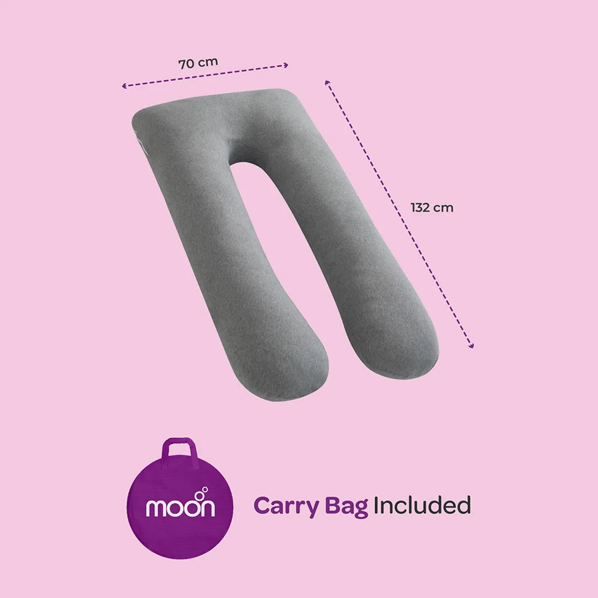 Moon™ Organic XXL U-Shaped Pregnancy Pillow - Body Pillow and Nursing Pillow - Grey