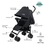 The Moon Brand™ Neo Plus Reisebuggy – Mehrere Sitzpositionen – Bequeme Griffe – Superleicht und kompakt – Schwarz