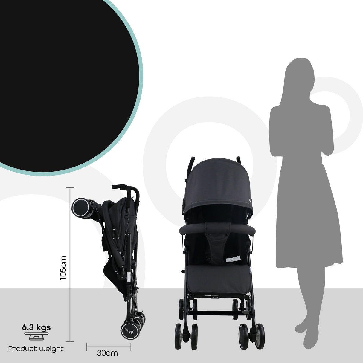 The Moon Brand™ Neo Plus Reisebuggy – Mehrere Sitzpositionen – Bequeme Griffe – Superleicht und kompakt – Schwarz