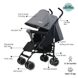 The Moon Brand™ Neo Plus Reisebuggy – Mehrere Sitzpositionen – Bequeme Griffe – Superleicht und kompakt – Schwarz-Graue Punkte