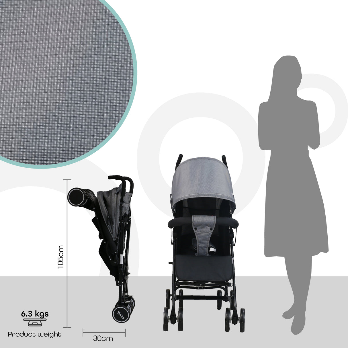 The Moon Brand™ Neo Plus Reisebuggy – Mehrere Sitzpositionen – Bequeme Griffe – Superleicht und kompakt – Schwarz-Graue Punkte