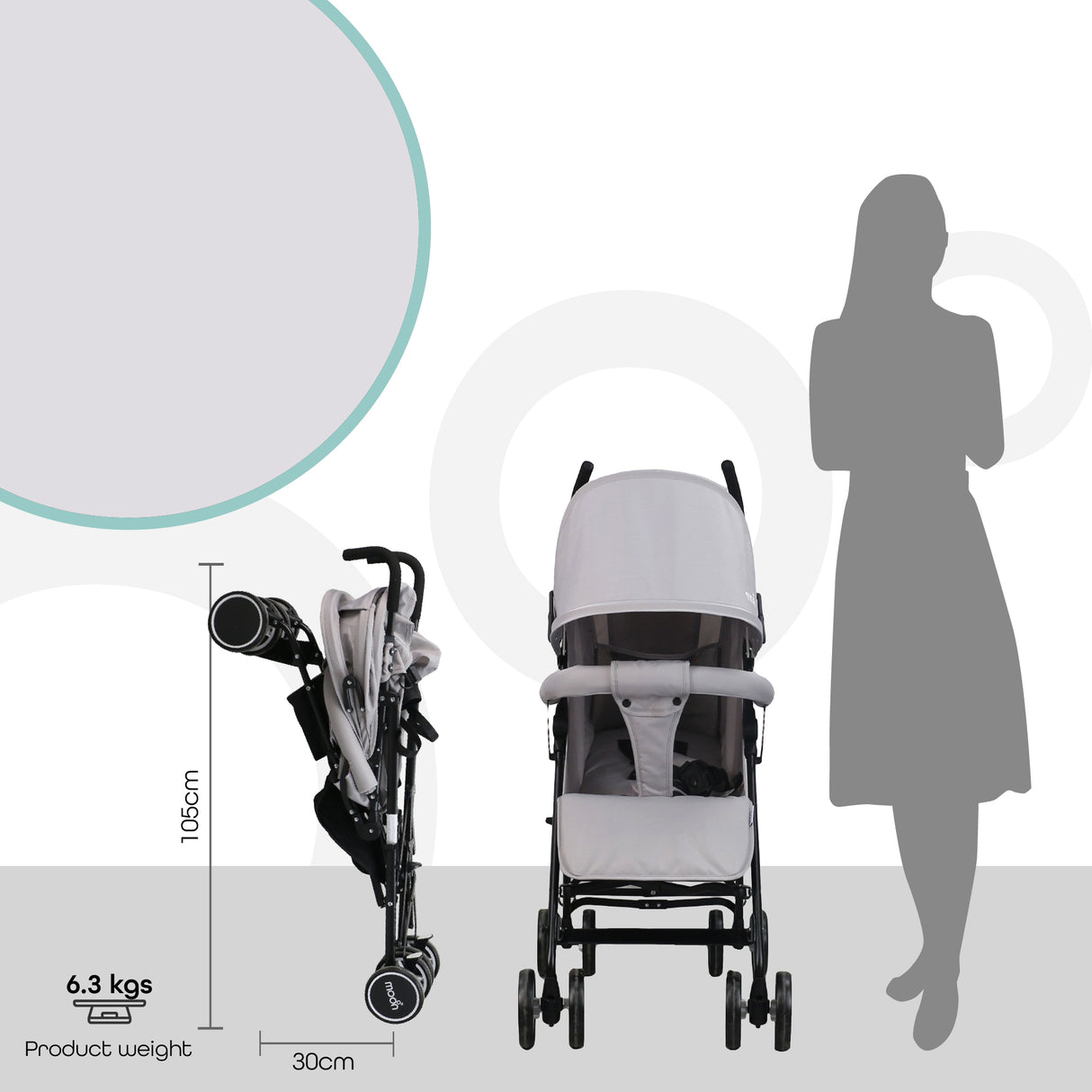 The Moon Brand™ Neo Plus Reisebuggy – Mehrere Sitzpositionen – Bequeme Griffe – Superleicht und kompakt – Hellgrau