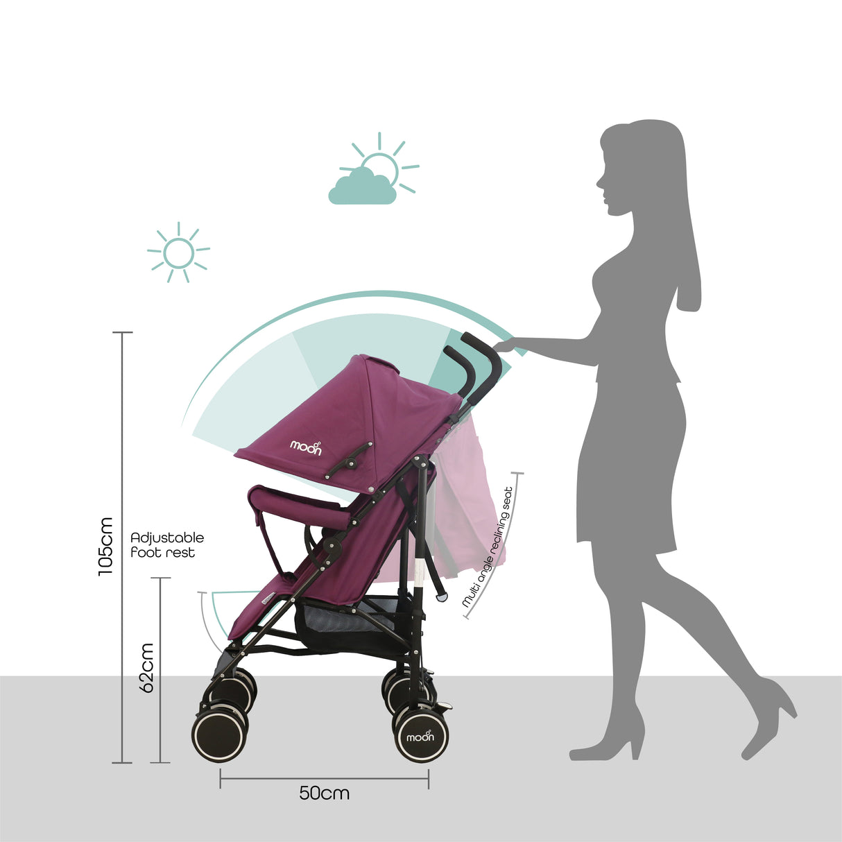 The Moon Brand™ Neo Plus Travel Buggy - Multiple Seating Positions - Comfortable Handles - Super Light and Compact - Purple