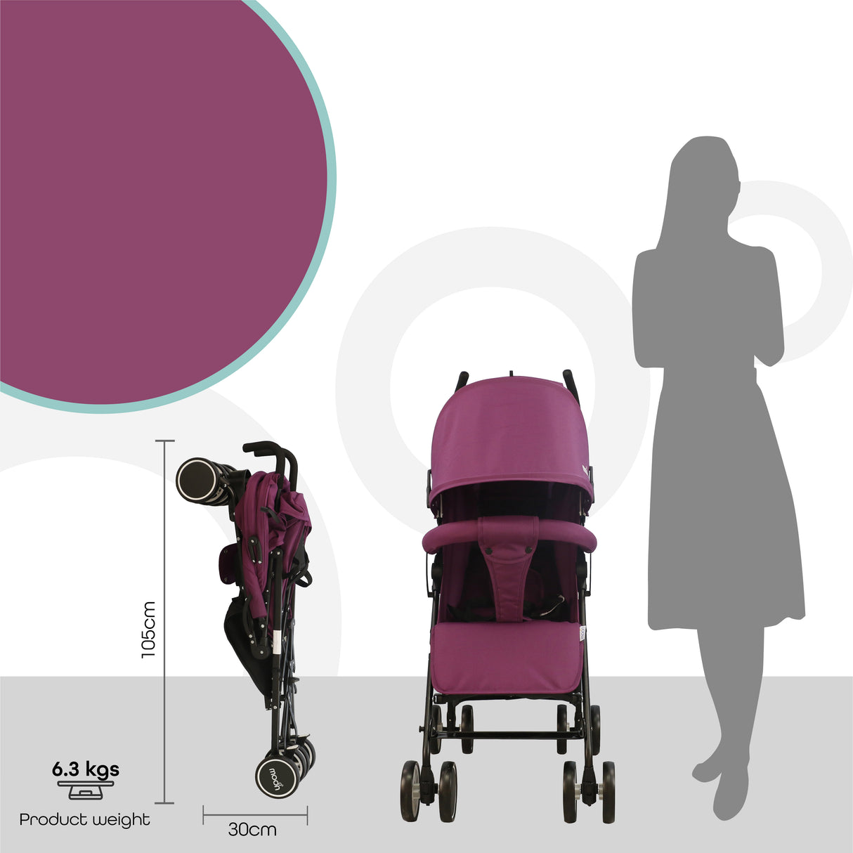 The Moon Brand™ Neo Plus Travel Buggy - Multiple Seating Positions - Comfortable Handles - Super Light and Compact - Purple