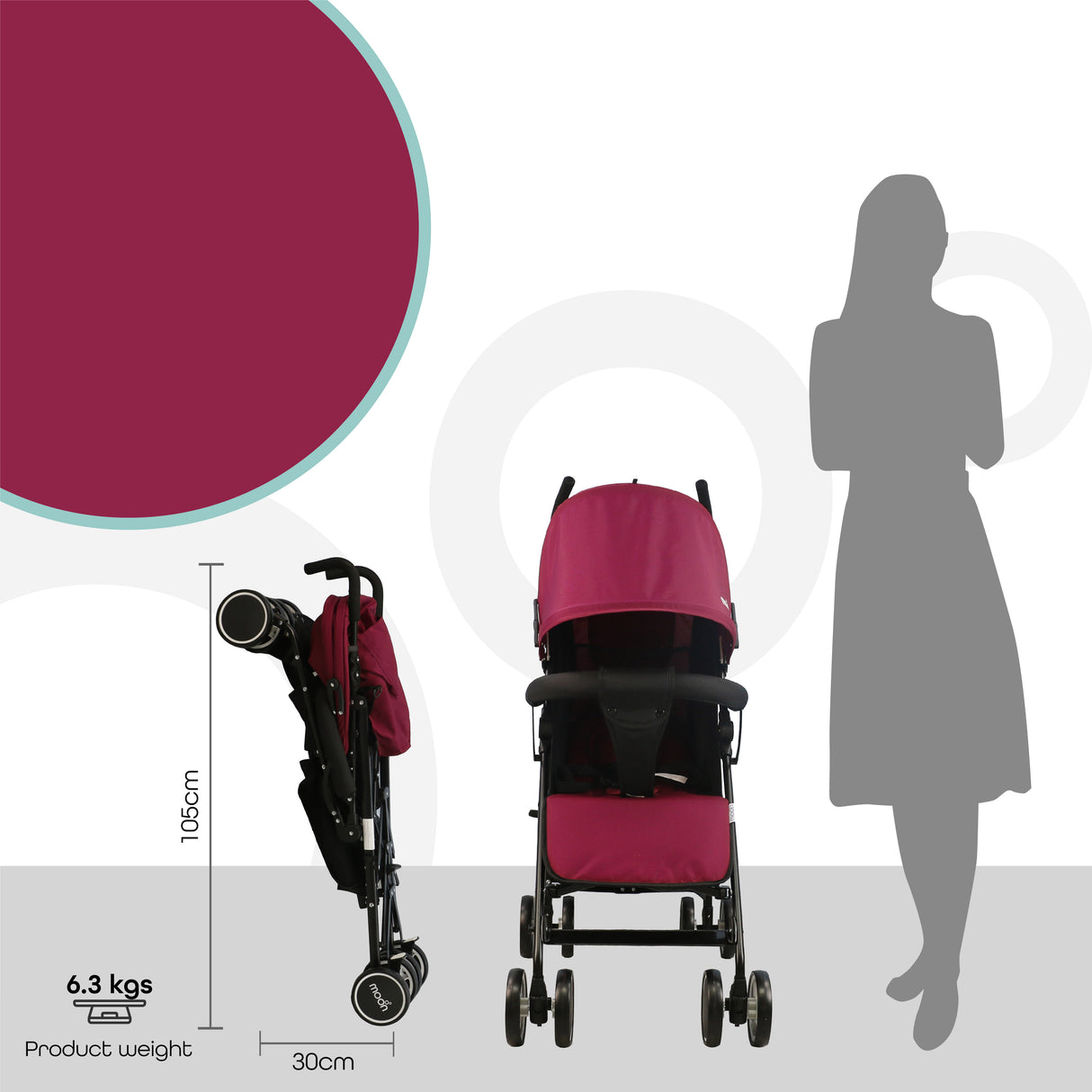 The Moon Brand™ Neo Plus Reisebuggy – Mehrere Sitzpositionen – Bequeme Griffe – Superleicht und kompakt – Dunkelrot
