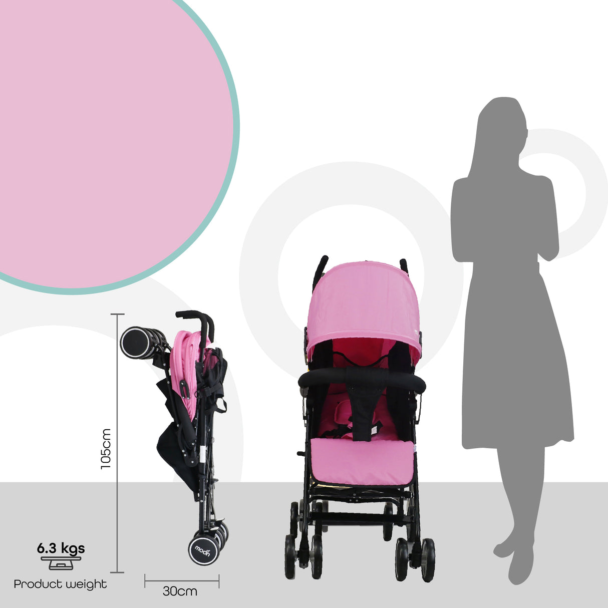 The Moon Brand™ Neo Plus Reisebuggy – Mehrere Sitzpositionen – Bequeme Griffe – Superleicht und kompakt – Rosa