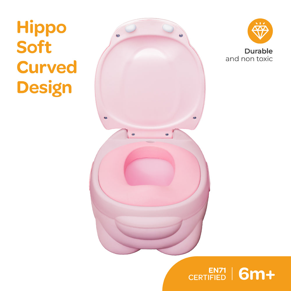 MOON™ Baby Hippo Potty with PU Cushion - Pink - Comfortable and Portable Potty Trainer for Toddlers
