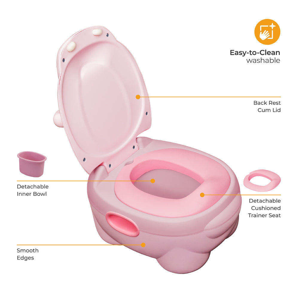 MOON™ Baby Hippo Potty with PU Cushion - Pink - Comfortable and Portable Potty Trainer for Toddlers